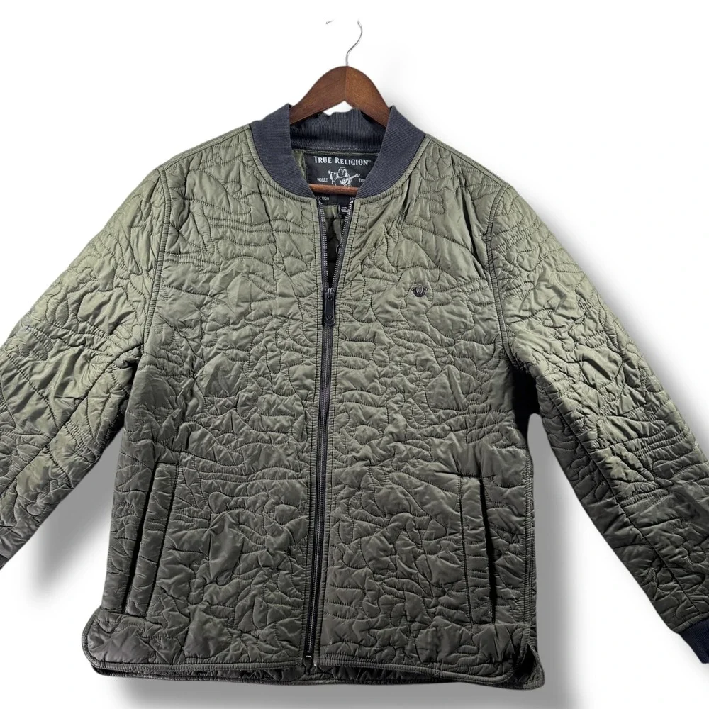 True Religion Green Camo Quilted Liner Jacket Men's Size Medium M Coat